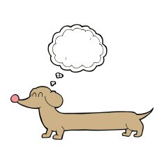 cartoon dachshund with thought bubble N16
