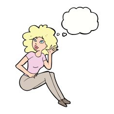 cartoon woman listening with thought bubble N11