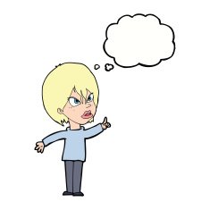 cartoon woman arguing with thought bubble N11