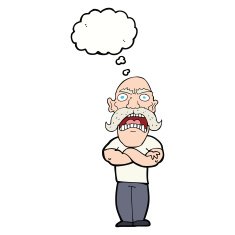 cartoon angry man with thought bubble N97
