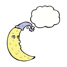 sleepy moon cartoon with thought bubble N11