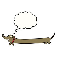 cartoon dachshund with thought bubble N17