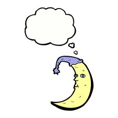 sleepy moon cartoon with thought bubble N12
