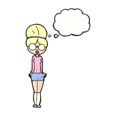 cartoon librarian woman with thought bubble N11