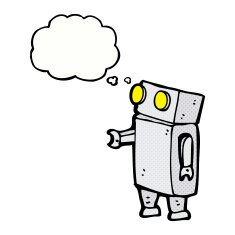cartoon robot with thought bubble N212