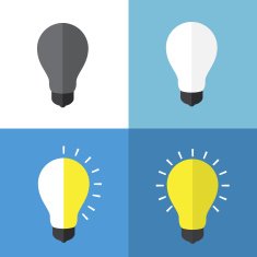 Light bulbs status flat icons