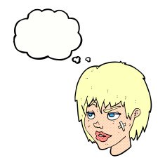 cartoon woman with plaster on face thought bubble N20