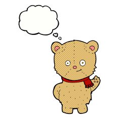 cartoon waving teddy bear with thought bubble N45