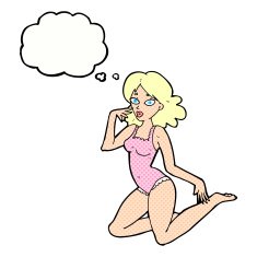 cartoon woman in lingerie with thought bubble N54