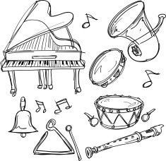 Musical Instrument collection in sketch style
