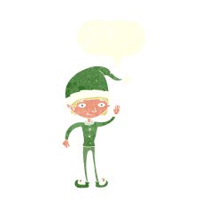 cartoon waving christmas elf with speech bubble N11
