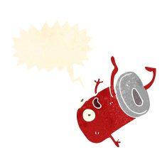 cartoon old drinks can with speech bubble N7
