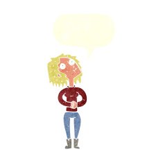 cartoon woman looking upwards with speech bubble N12