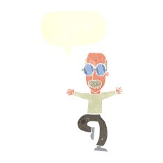 cartoon old man wearing big glasses with speech bubble N11