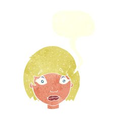 cartoon worried female face with speech bubble N12