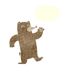 cartoon waving bear with speech bubble N11