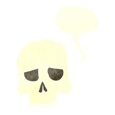 cartoon spooky skull with speech bubble N177