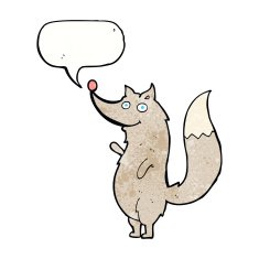 cartoon waving wolf with speech bubble N22