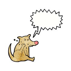 cartoon dog scratching with speech bubble N12