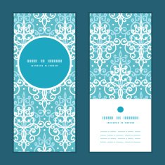 Vector light blue swirls damask vertical round frame pattern invitation N3