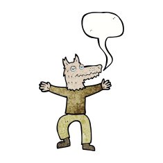 cartoon wolf man with speech bubble N70