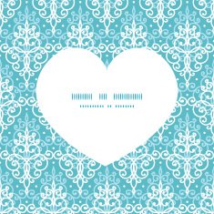 Vector light blue swirls damask heart silhouette pattern frame