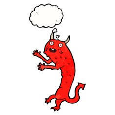 cartoon devil with thought bubble N22