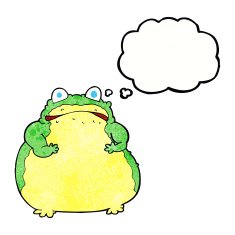 cartoon fat toad with thought bubble N3