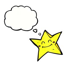 cartoon happy star character with thought bubble N19