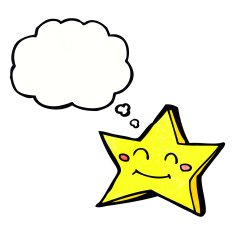 cartoon happy star character with thought bubble N20