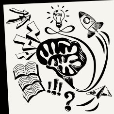 Sheet of paper with lightbulb brain books arrows