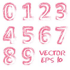 Vector red handwritten numbers