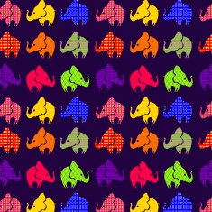 Abstract seamless pattern with elephants on violet background