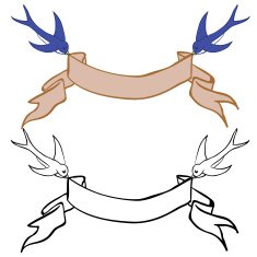 two swallows holding a banner
