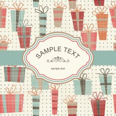 retro card with colorful gifts