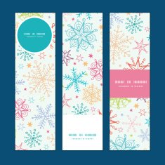 Vector colorful doodle snowflakes vertical banners set pattern background