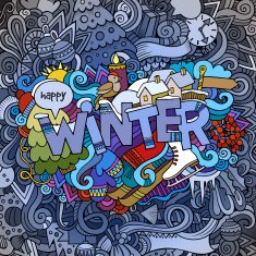 Winter hand lettering and doodles elements background
