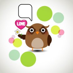 Cute owl holding a flower with speech bubble