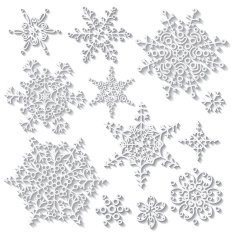Snowflake with long shadow Winter doodle set N3