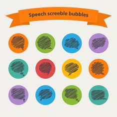 Vector Speech black doodle scrabble bubbles