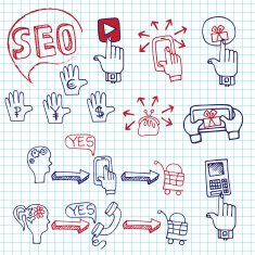 Doodle scheme main activities seo with icons Notepaper