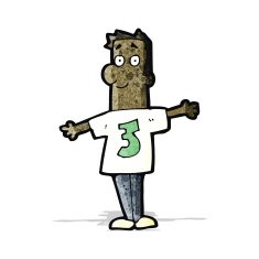 cartoon man in shirt with number three N4