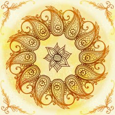 Hand drawn circular beige ornament N15