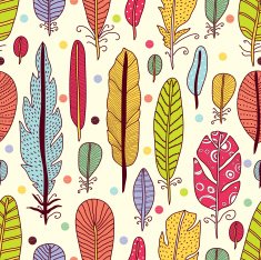 Colorful feathers background seamless pattern