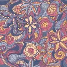 floral pattern with colorful blooming flowers and waves