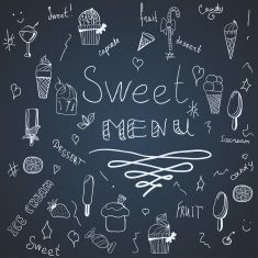 Hend draw set of ice-creams and ice-lolly