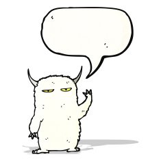 cartoon yeti with speech bubble N3