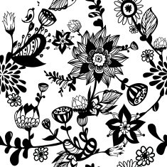 Exotic flowers and leaves seamless repeat pattern
