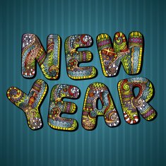 New Year Greeting Card Decorative hand drawn lettering