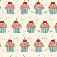 Vector seamless pattern with decorative cupcakes in vintage colors